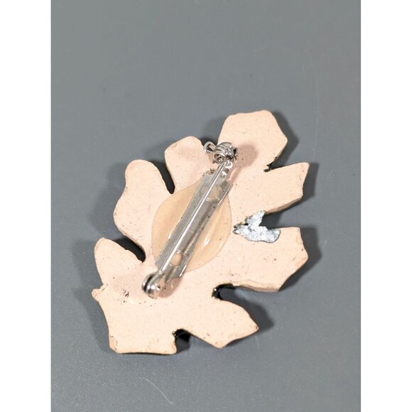 Artisan Green Ceramic Oak Leaf Pin Brooch Fall Autumn - Picture 3 of 4